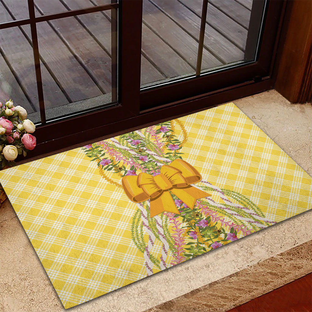 Hawaii Palaka Pikake Lokelani Plumeria Rubber Doormat Melemele Coquette Bow