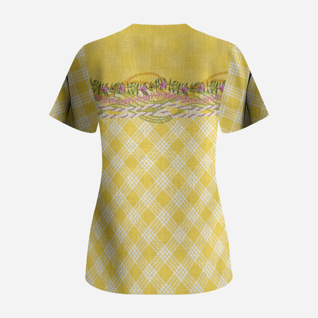 Hawaii Palaka Pikake Lokelani Plumeria Scrub Top Melemele Coquette Bow