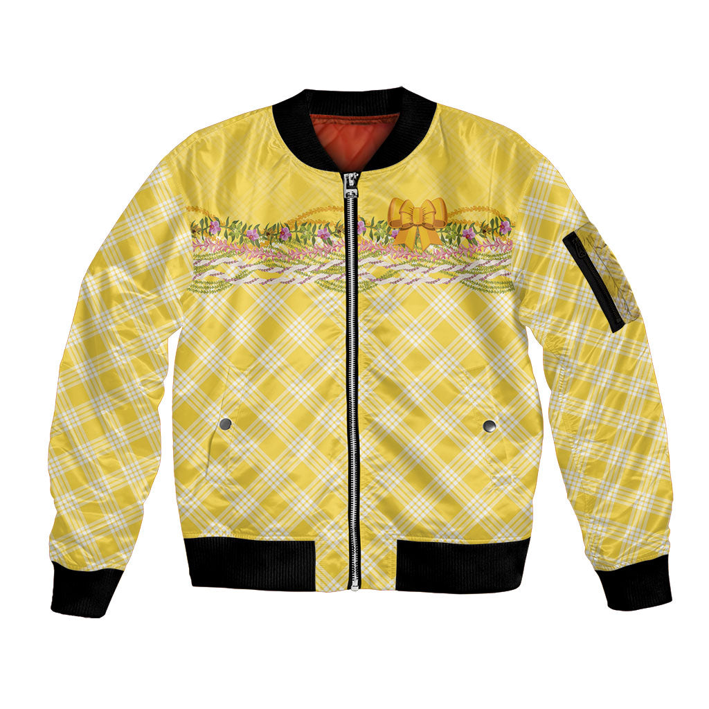 Hawaii Palaka Pikake Lokelani Plumeria Sleeve Zip Bomber Jacket Melemele Coquette Bow
