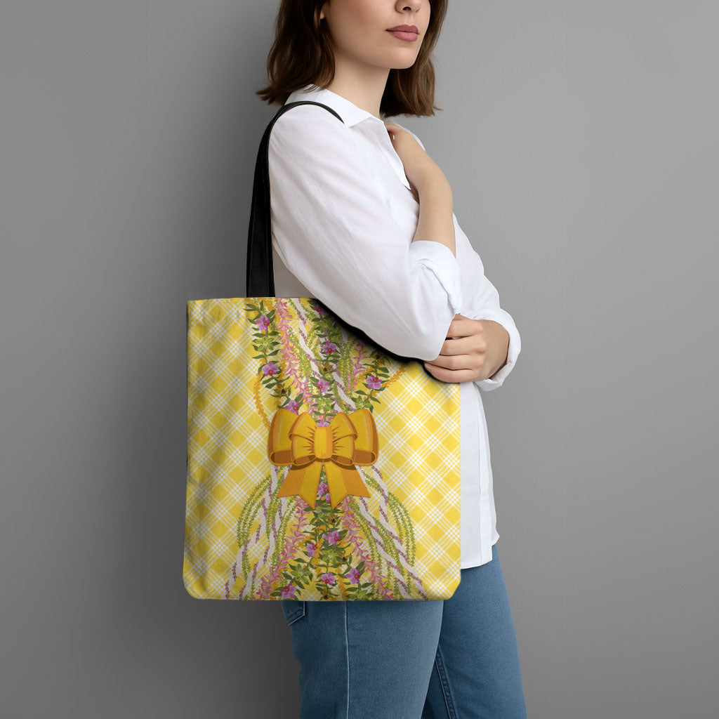Hawaii Palaka Pikake Lokelani Plumeria Tote Bag Melemele Coquette Bow
