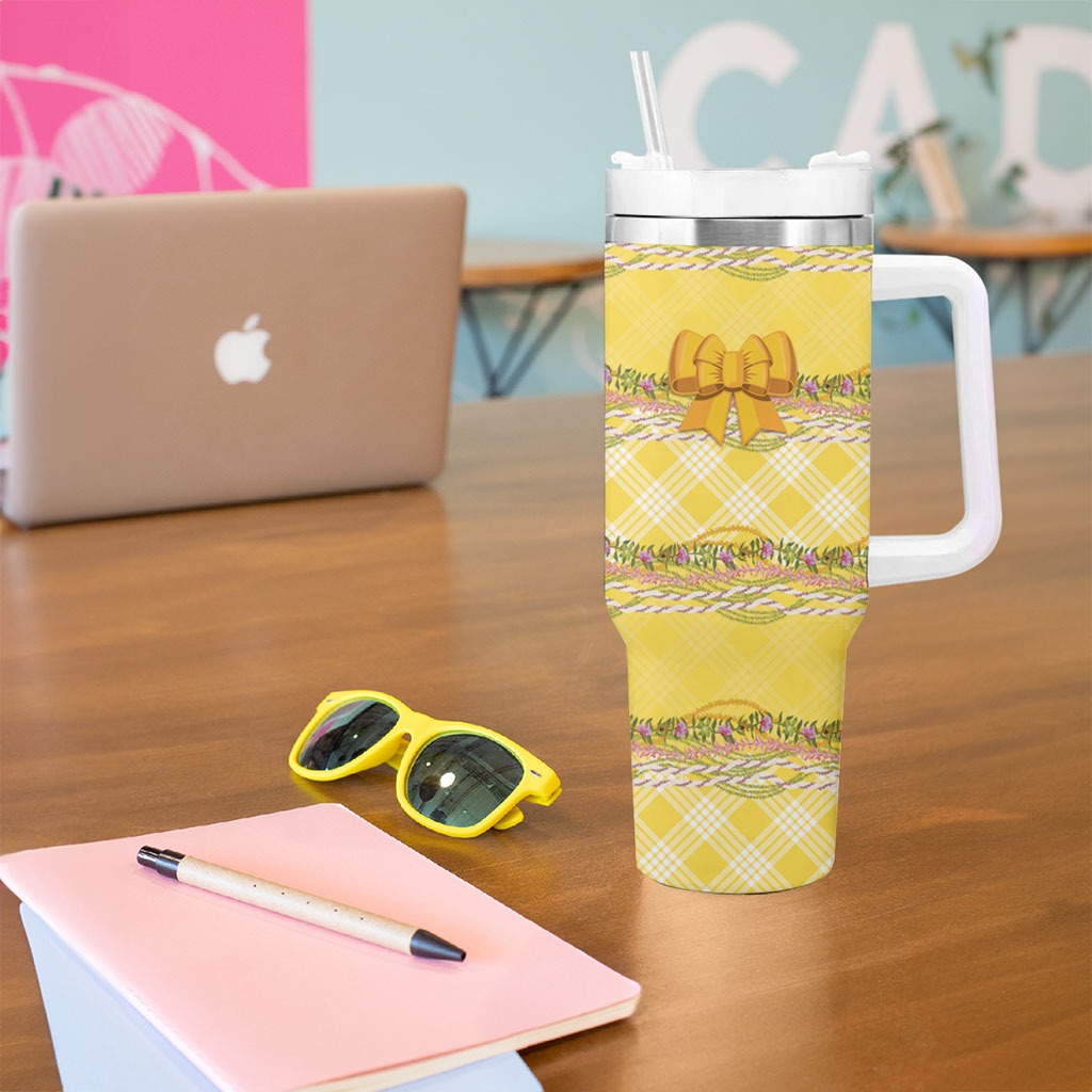 Hawaii Palaka Pikake Lokelani Plumeria Tumbler With Handle Melemele Coquette Bow