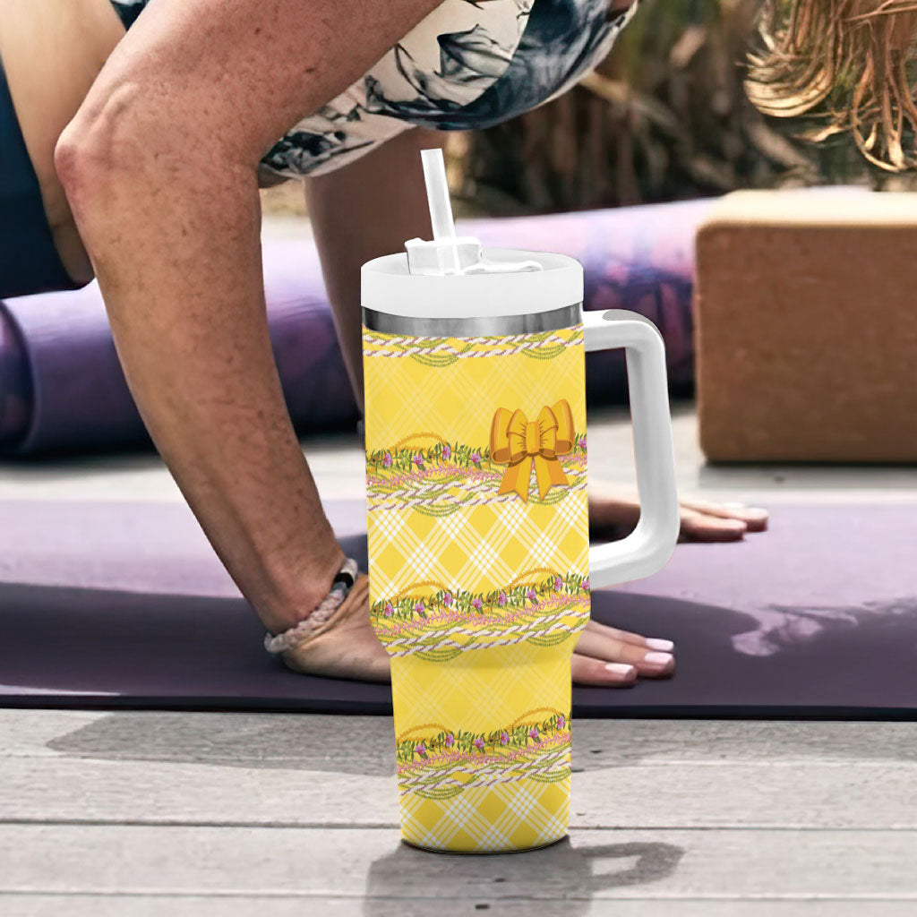 Hawaii Palaka Pikake Lokelani Plumeria Tumbler With Handle Melemele Coquette Bow