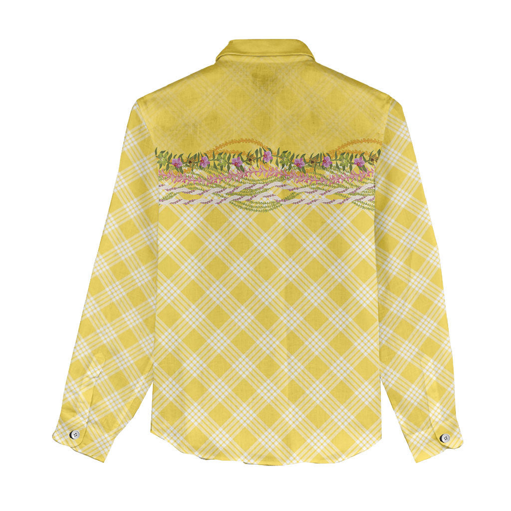Hawaii Palaka Pikake Lokelani Plumeria Women Casual Shirt Melemele Coquette Bow