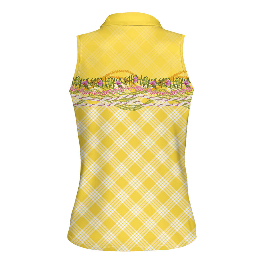 Hawaii Palaka Pikake Lokelani Plumeria Women Sleeveless Polo Shirt Melemele Coquette Bow