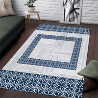 Samoa Siapo Blue Trimmed Area Rug Samoa White Sunday - Polynesian Pride