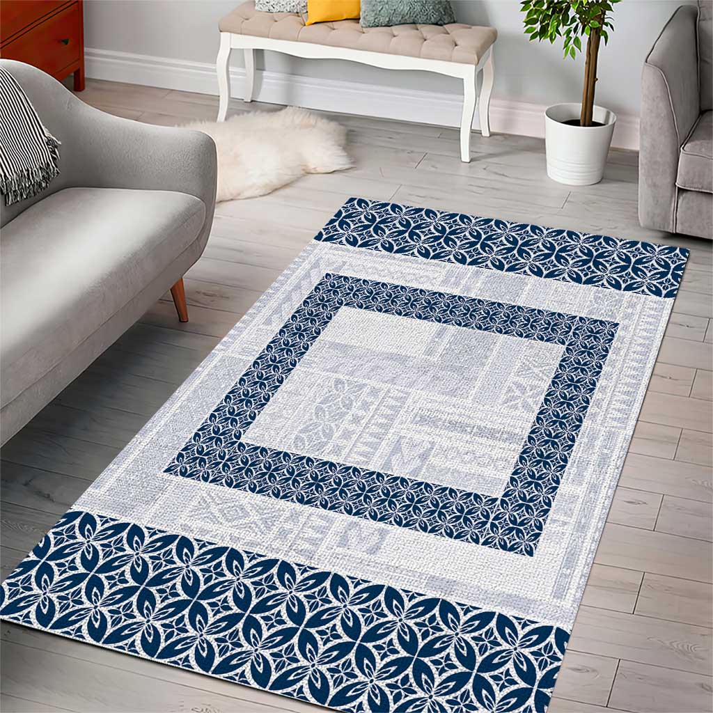 Samoa Siapo Blue Trimmed Area Rug Samoa White Sunday - Polynesian Pride