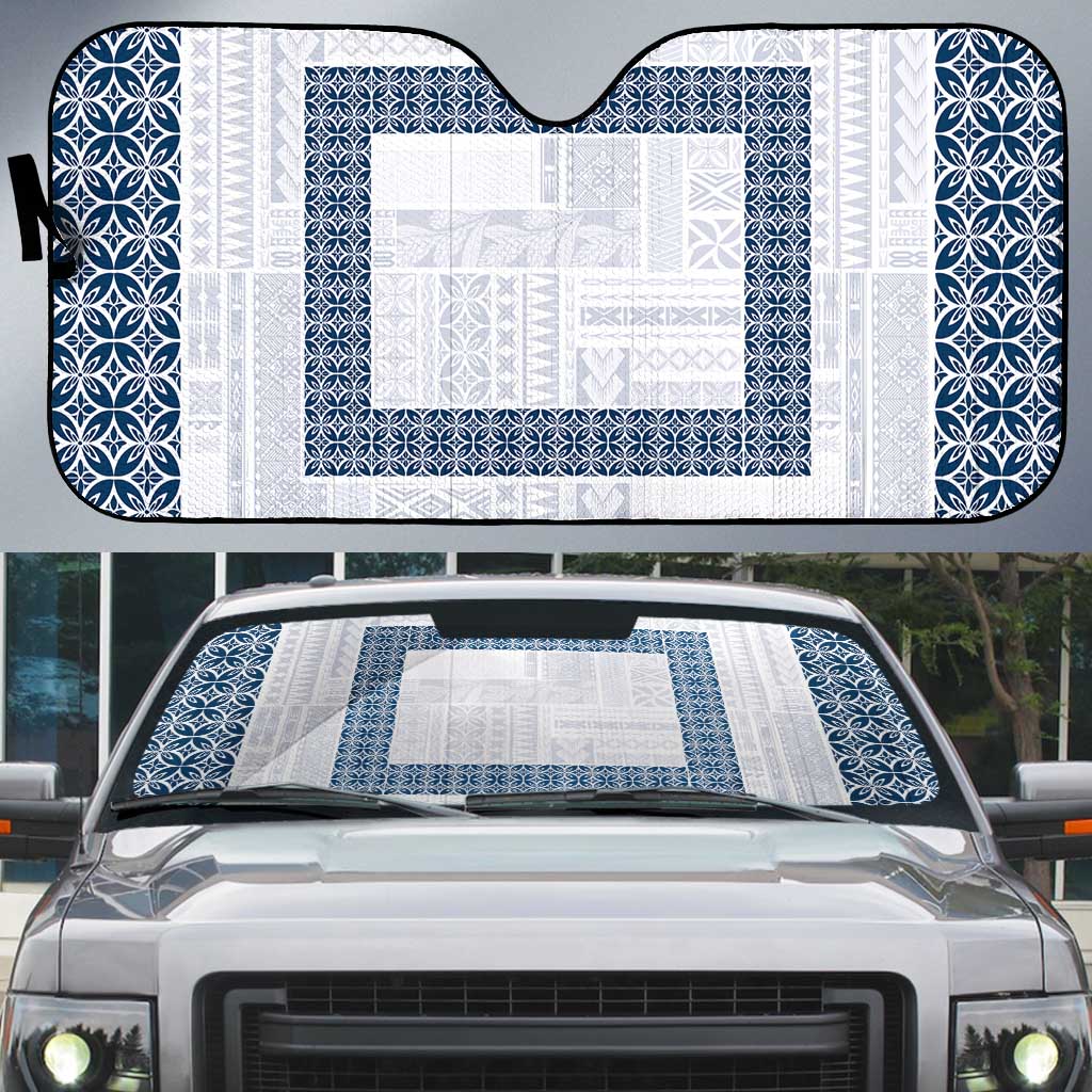 Samoa Siapo Blue Trimmed Auto Sun Shade Samoa White Sunday - Polynesian Pride