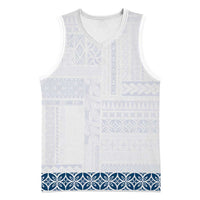 Samoa Siapo Blue Trimmed Basketball Jersey Samoa White Sunday - Polynesian Pride