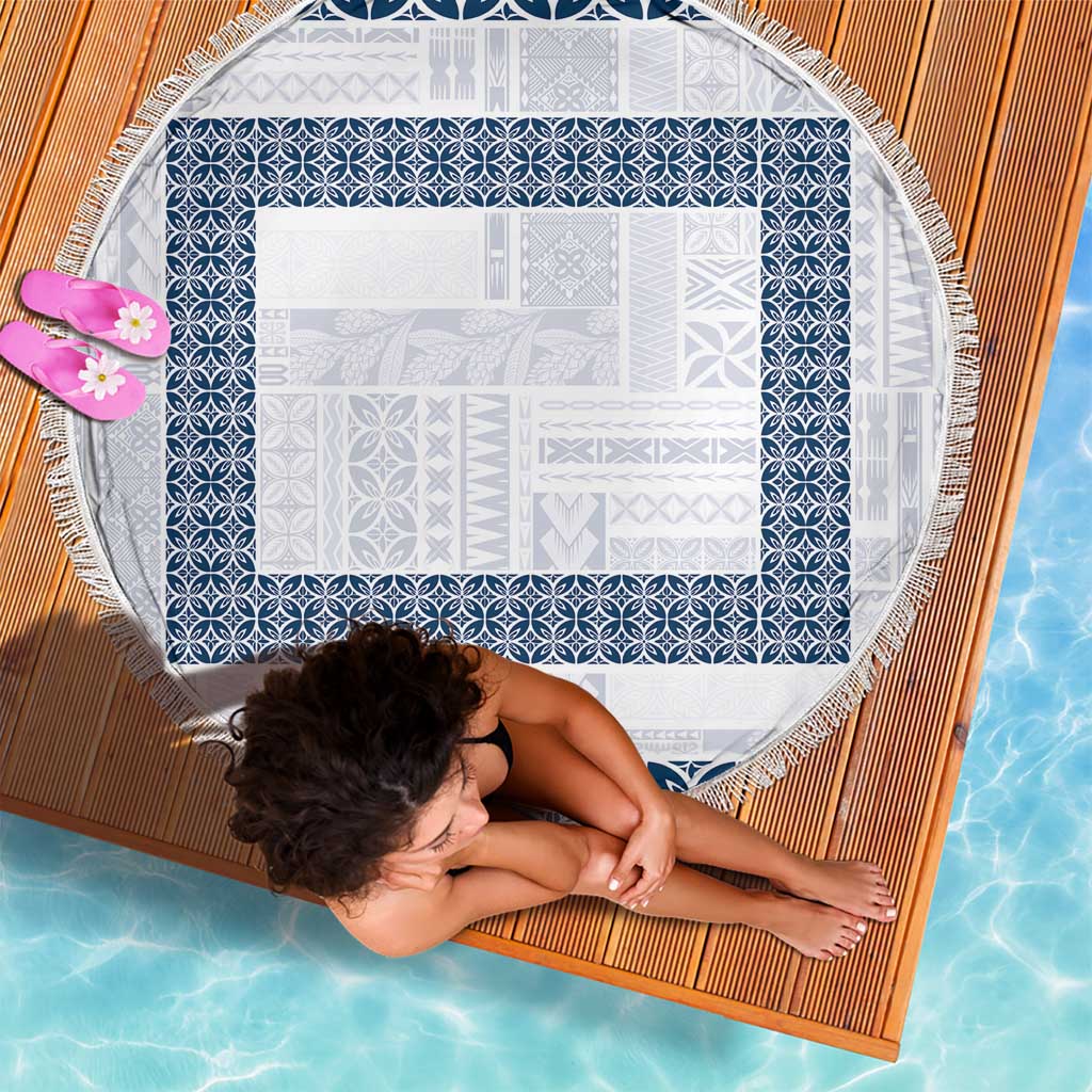 Samoa Siapo Blue Trimmed Beach Blanket Samoa White Sunday LT01 - Polynesian Pride