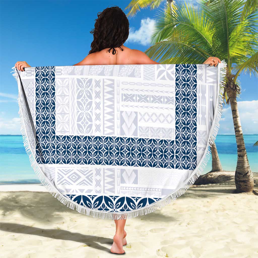 Samoa Siapo Blue Trimmed Beach Blanket Samoa White Sunday LT01 - Polynesian Pride