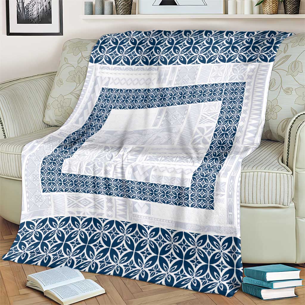 Samoa Siapo Blue Trimmed Blanket Samoa White Sunday - Polynesian Pride
