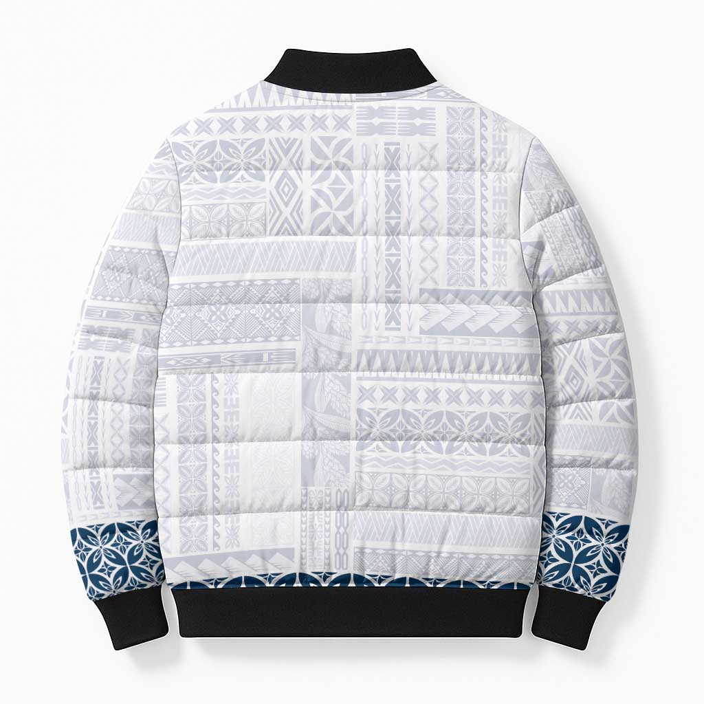 Samoa Siapo Blue Trimmed Bomber Puffer Jacket Samoa White Sunday LT01 - Polynesian Pride