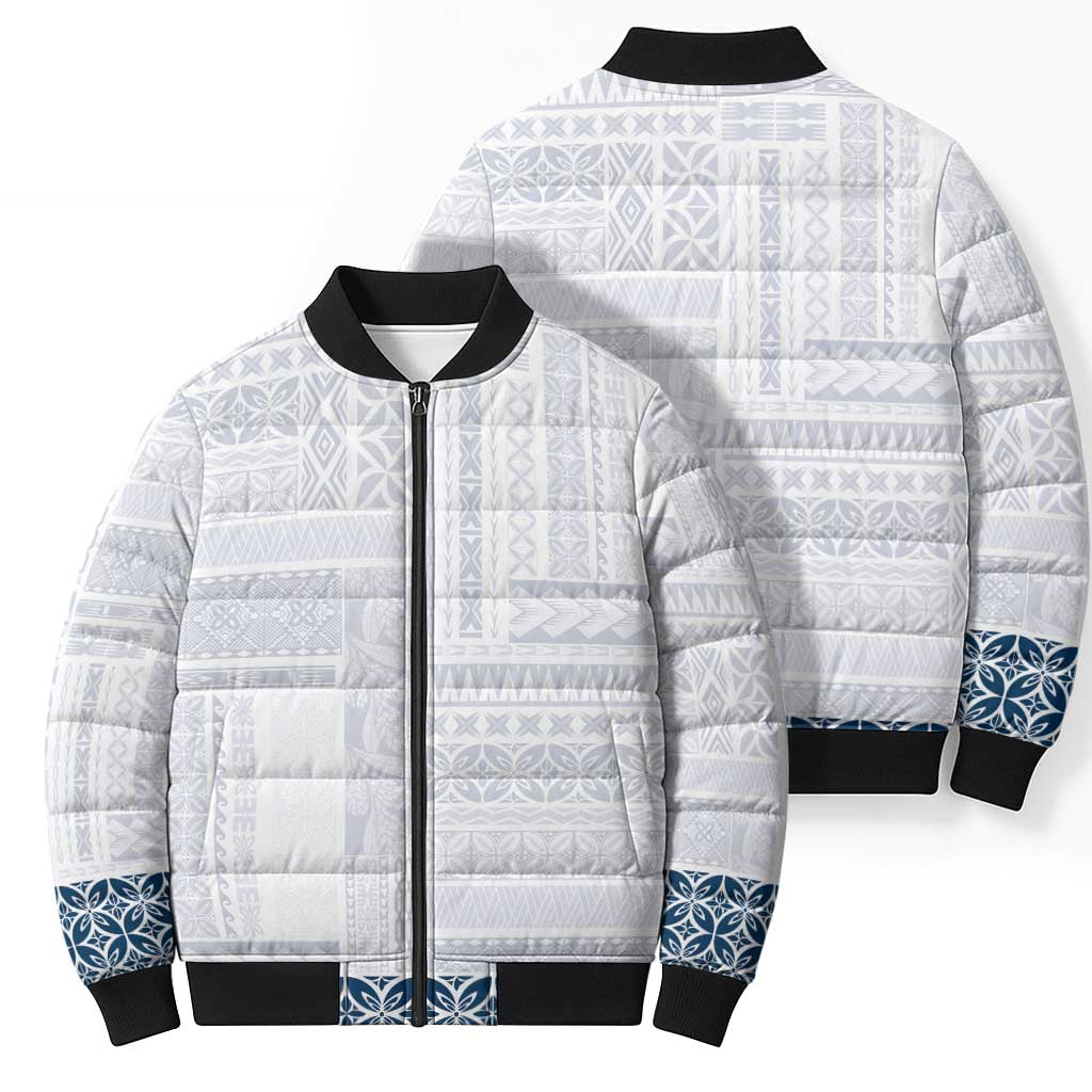 Samoa Siapo Blue Trimmed Bomber Puffer Jacket Samoa White Sunday LT01 - Polynesian Pride