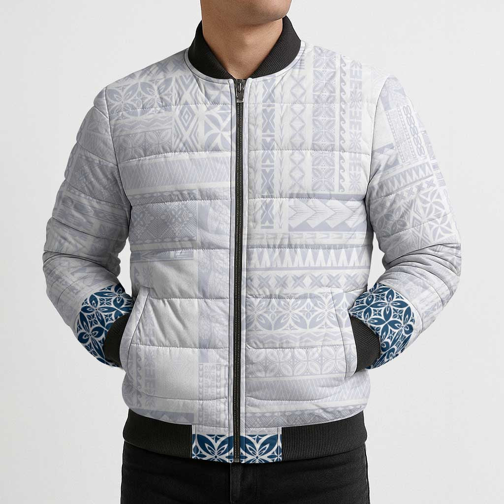 Samoa Siapo Blue Trimmed Bomber Puffer Jacket Samoa White Sunday LT01 - Polynesian Pride