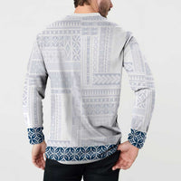 Samoa Siapo Blue Trimmed Button Sweatshirt Samoa White Sunday - Polynesian Pride