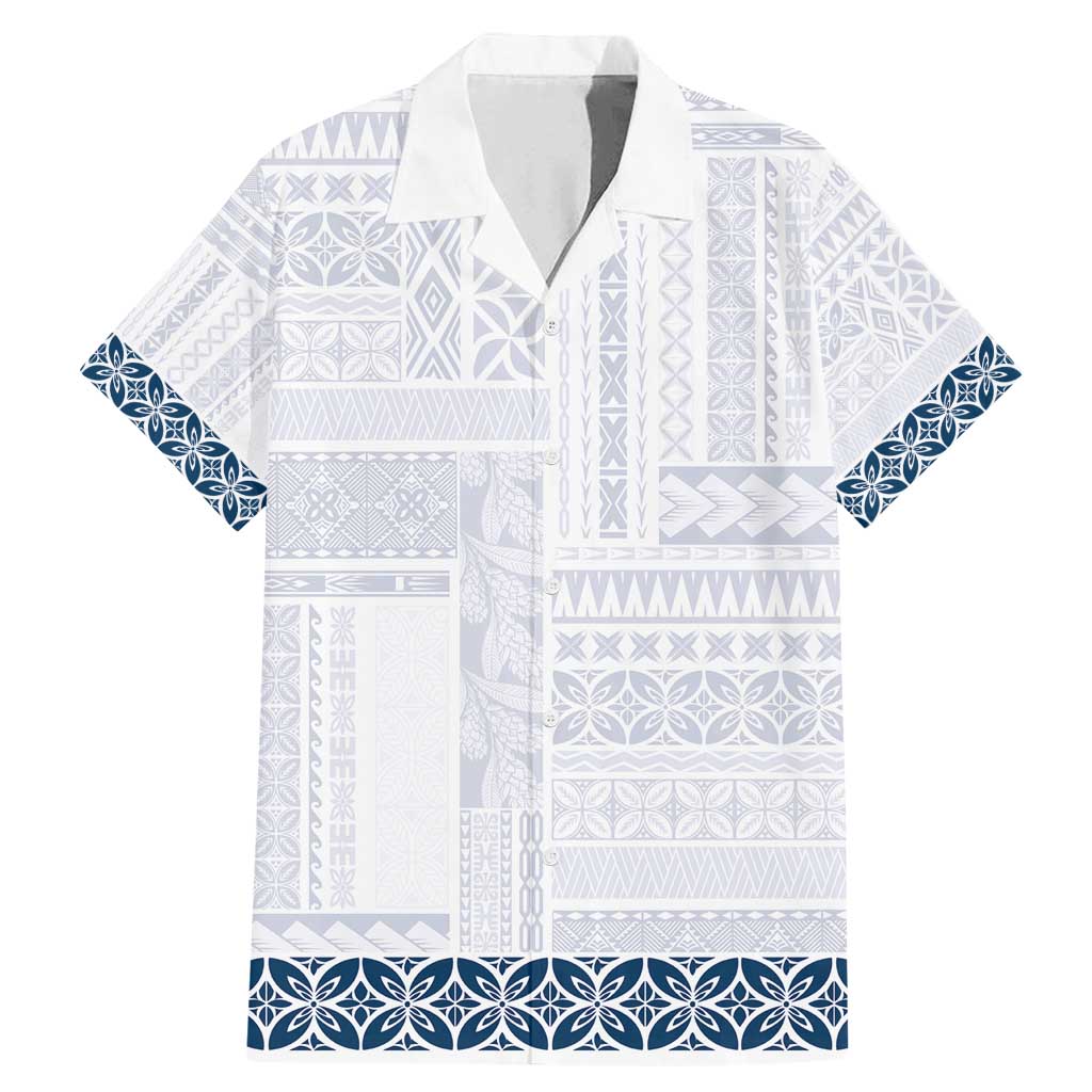Samoa Siapo Blue Trimmed Family Matching Mermaid Dress and Hawaiian Shirt Samoa White Sunday - Polynesian Pride