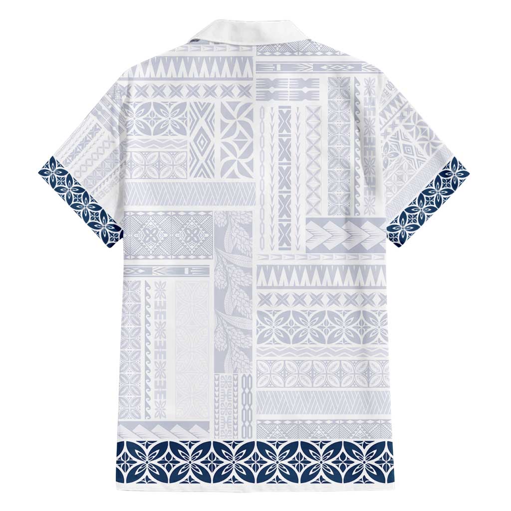 Samoa Siapo Blue Trimmed Family Matching Summer Maxi Dress and Hawaiian Shirt Samoa White Sunday - Polynesian Pride