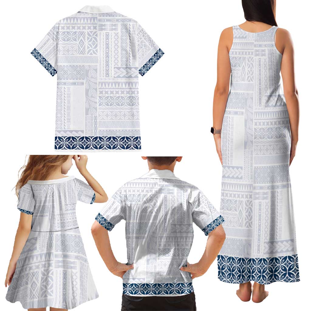 Samoa Siapo Blue Trimmed Family Matching Tank Maxi Dress and Hawaiian Shirt Samoa White Sunday - Polynesian Pride