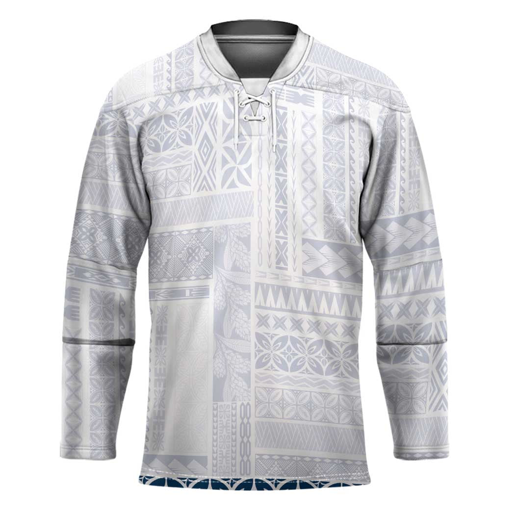 Samoa Siapo Blue Trimmed Hockey Jersey Samoa White Sunday - Polynesian Pride