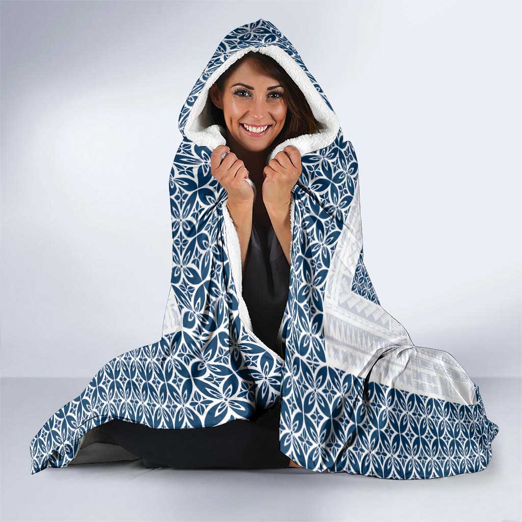 Samoa Siapo Blue Trimmed Hooded Blanket Samoa White Sunday - Polynesian Pride