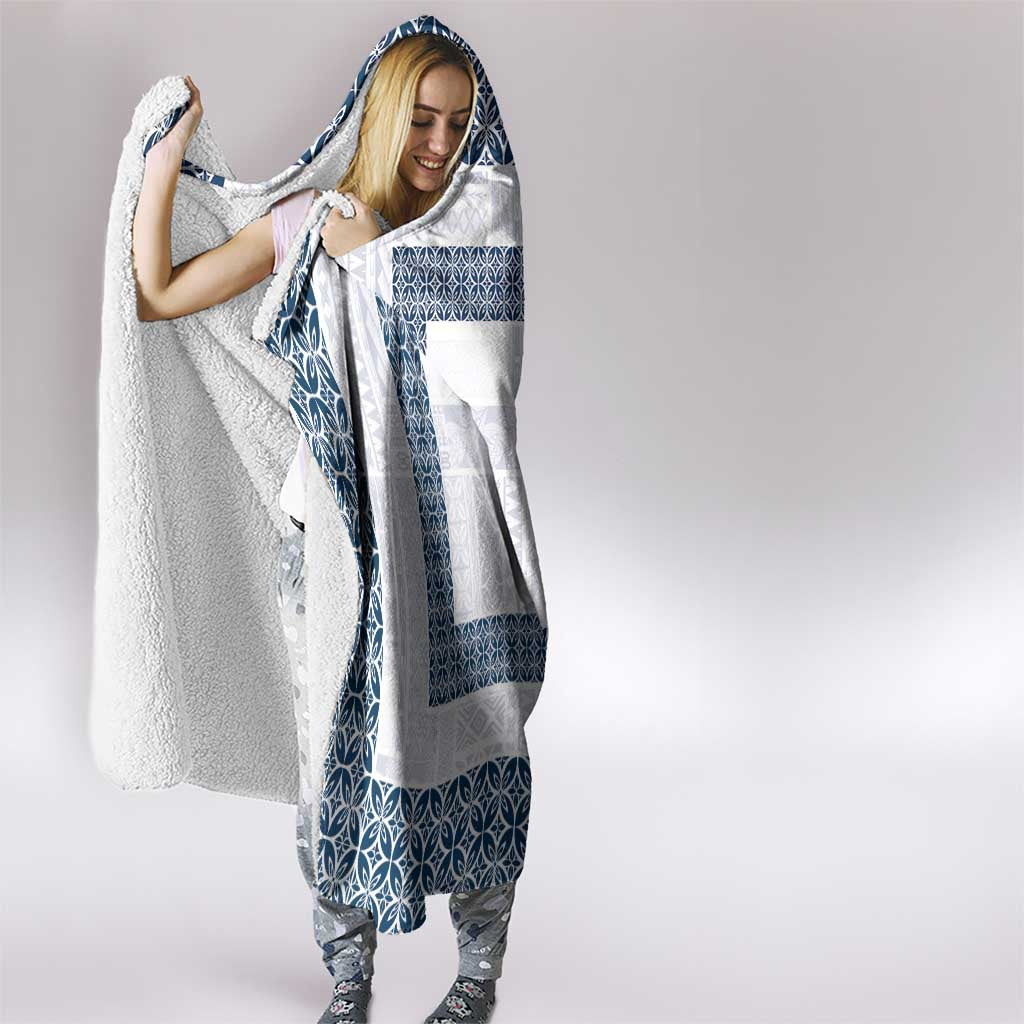 Samoa Siapo Blue Trimmed Hooded Blanket Samoa White Sunday - Polynesian Pride