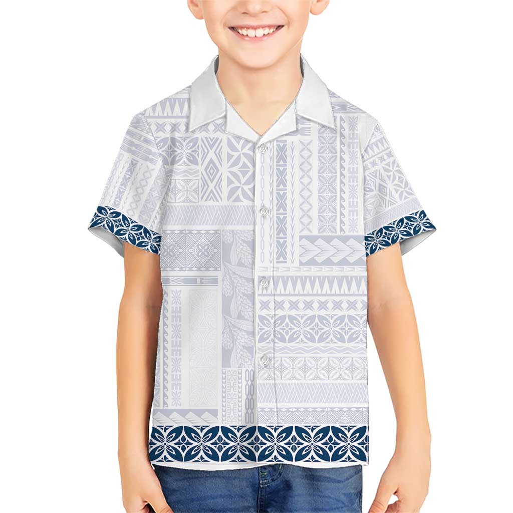 Samoa Siapo Blue Trimmed Kid Hawaiian Shirt Samoa White Sunday - Polynesian Pride