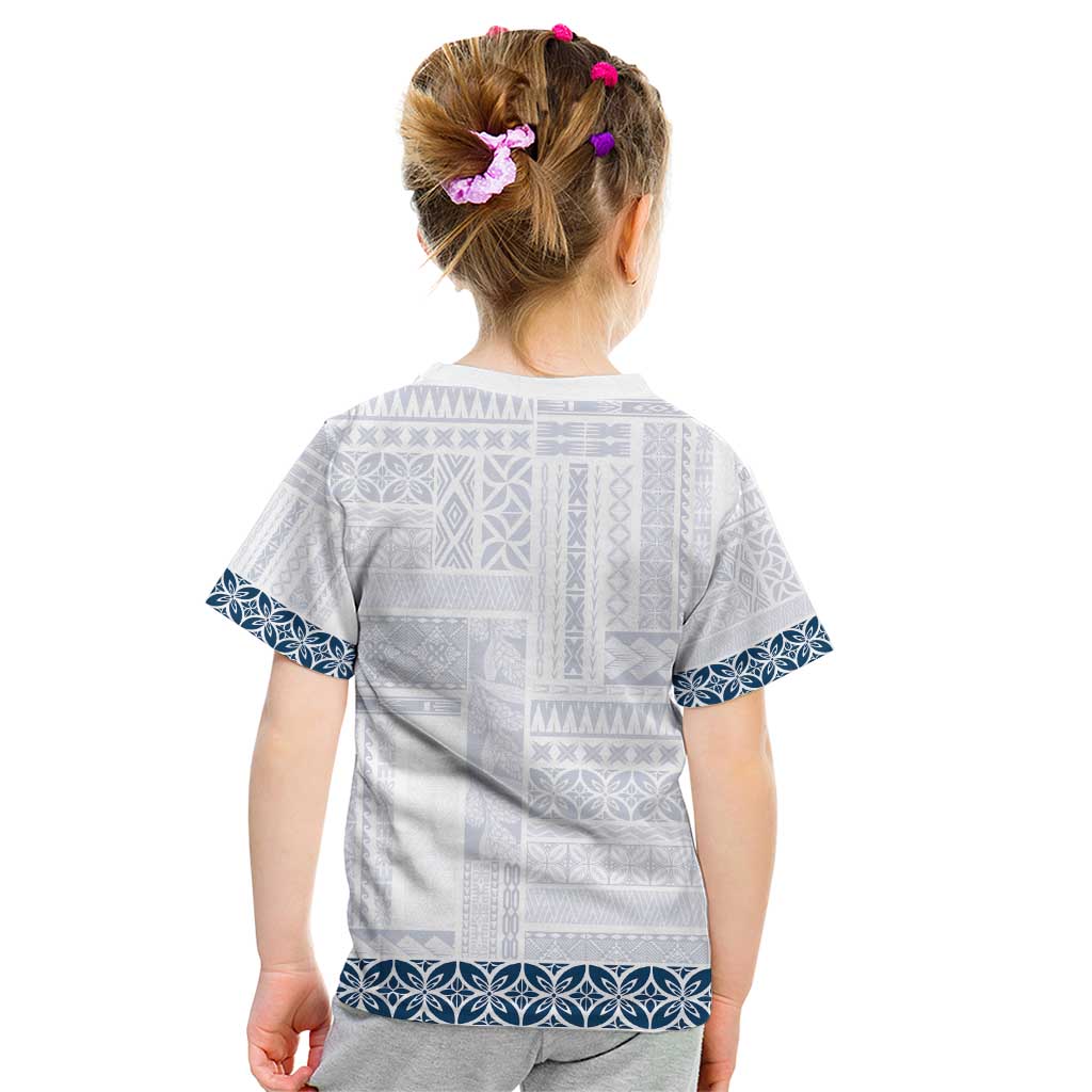 Samoa Siapo Blue Trimmed Kid T Shirt Samoa White Sunday - Polynesian Pride