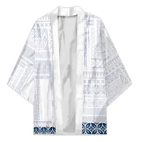 Samoa Siapo Blue Trimmed Kimono Samoa White Sunday - Polynesian Pride