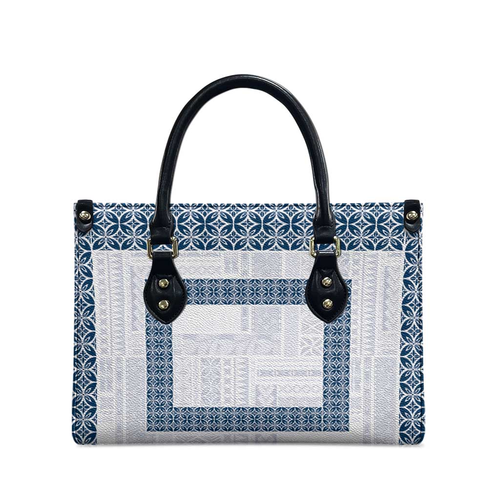 Samoa Siapo Blue Trimmed Leather Bag Samoa White Sunday - Polynesian Pride