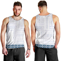 Samoa Siapo Blue Trimmed Men Tank Top Samoa White Sunday - Polynesian Pride