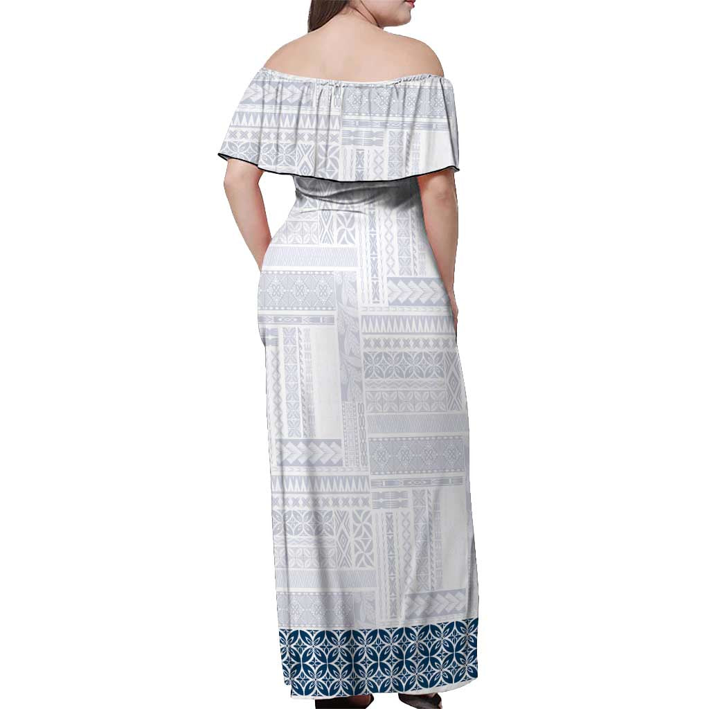 Samoa Siapo Blue Trimmed Off Shoulder Maxi Dress Samoa White Sunday - Polynesian Pride