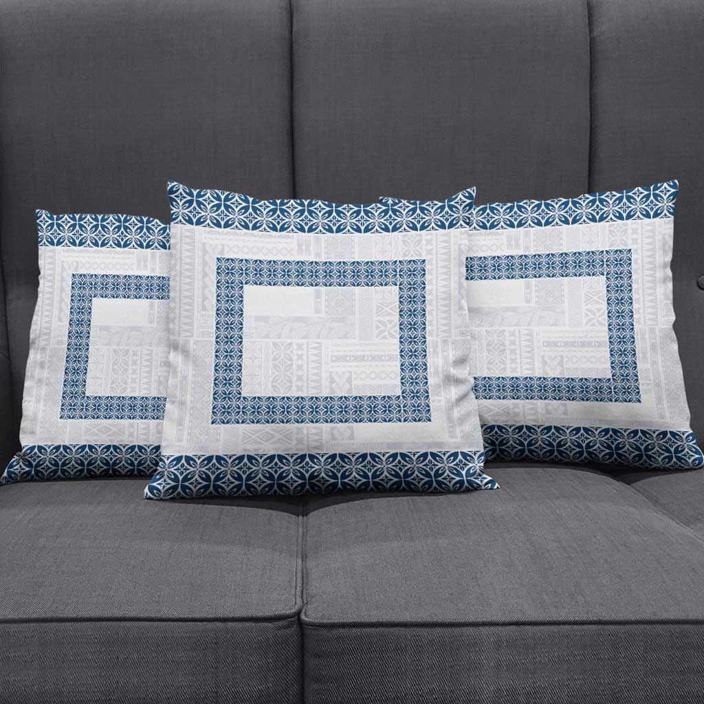 Samoa Siapo Blue Trimmed Pillow Cover Samoa White Sunday - Polynesian Pride