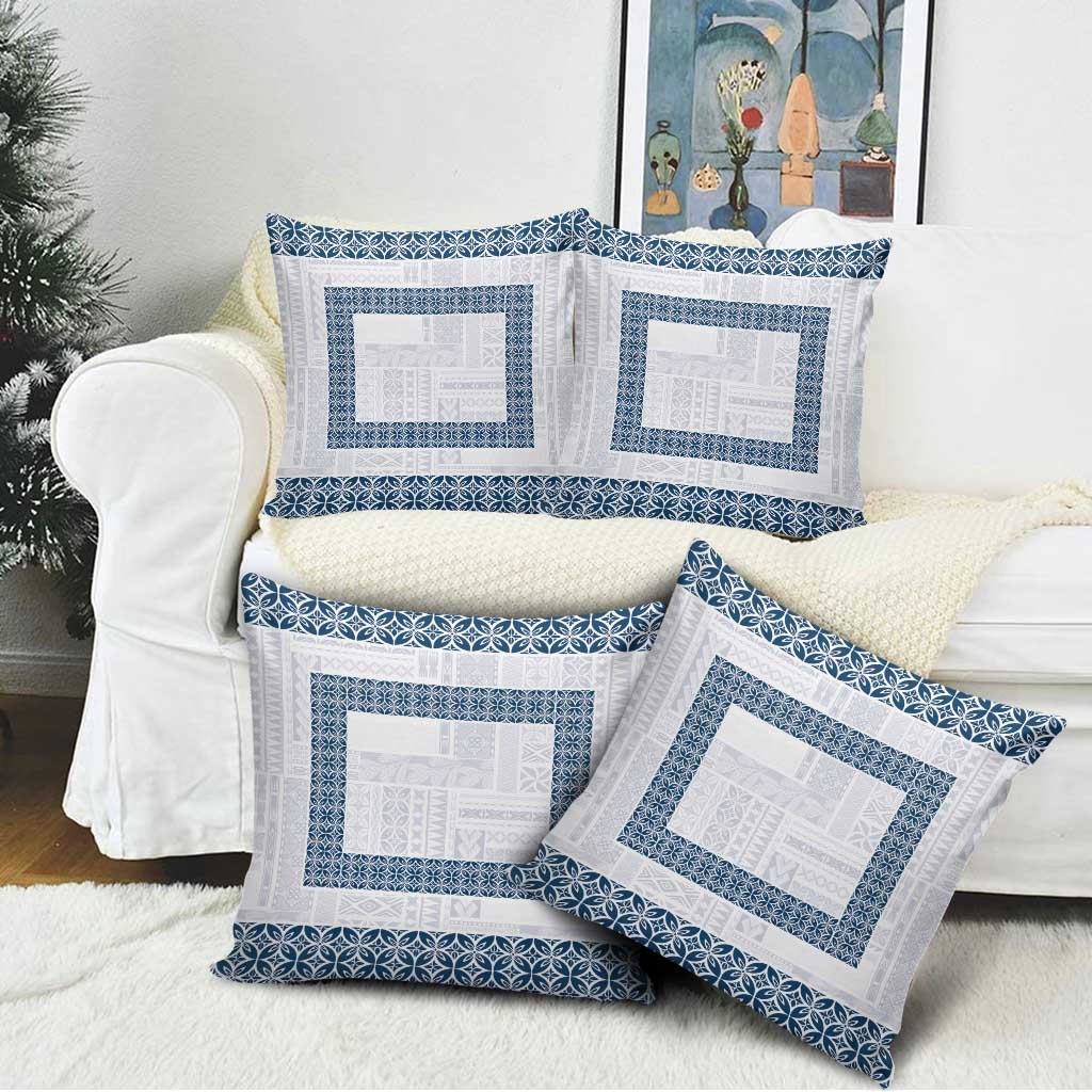 Samoa Siapo Blue Trimmed Pillow Cover Samoa White Sunday - Polynesian Pride