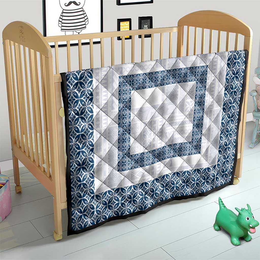 Samoa Siapo Blue Trimmed Quilt Samoa White Sunday - Polynesian Pride