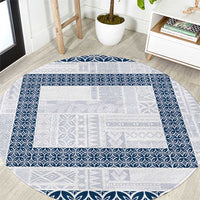 Samoa Siapo Blue Trimmed Round Carpet Samoa White Sunday - Polynesian Pride
