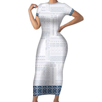 Samoa Siapo Blue Trimmed Short Sleeve Bodycon Dress Samoa White Sunday - Polynesian Pride