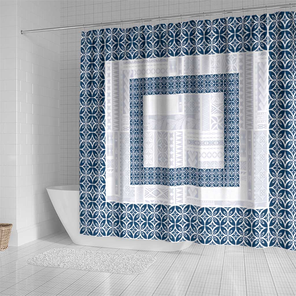 Samoa Siapo Blue Trimmed Shower Curtain Samoa White Sunday - Polynesian Pride