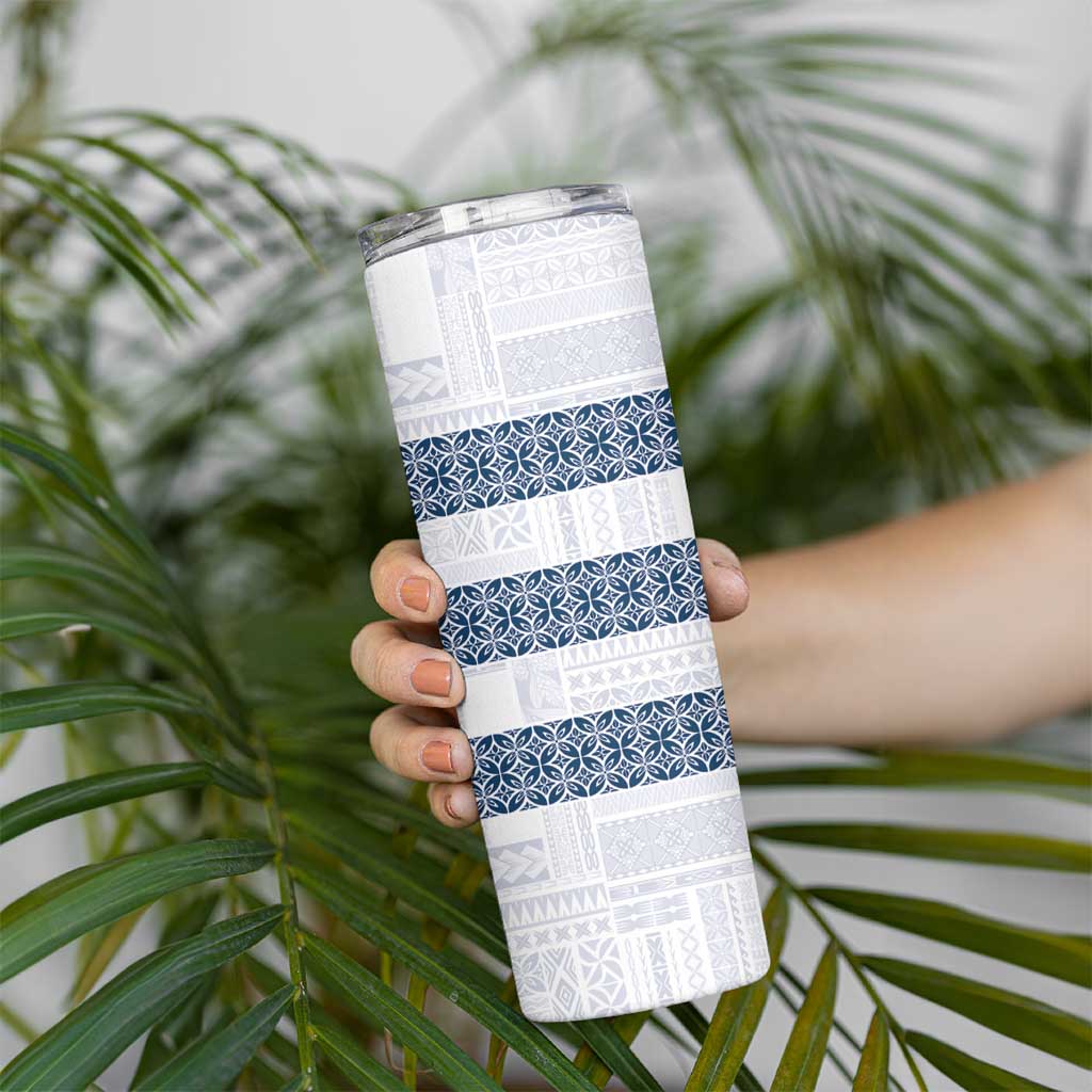 Samoa Siapo Blue Trimmed Skinny Tumbler Samoa White Sunday - Polynesian Pride