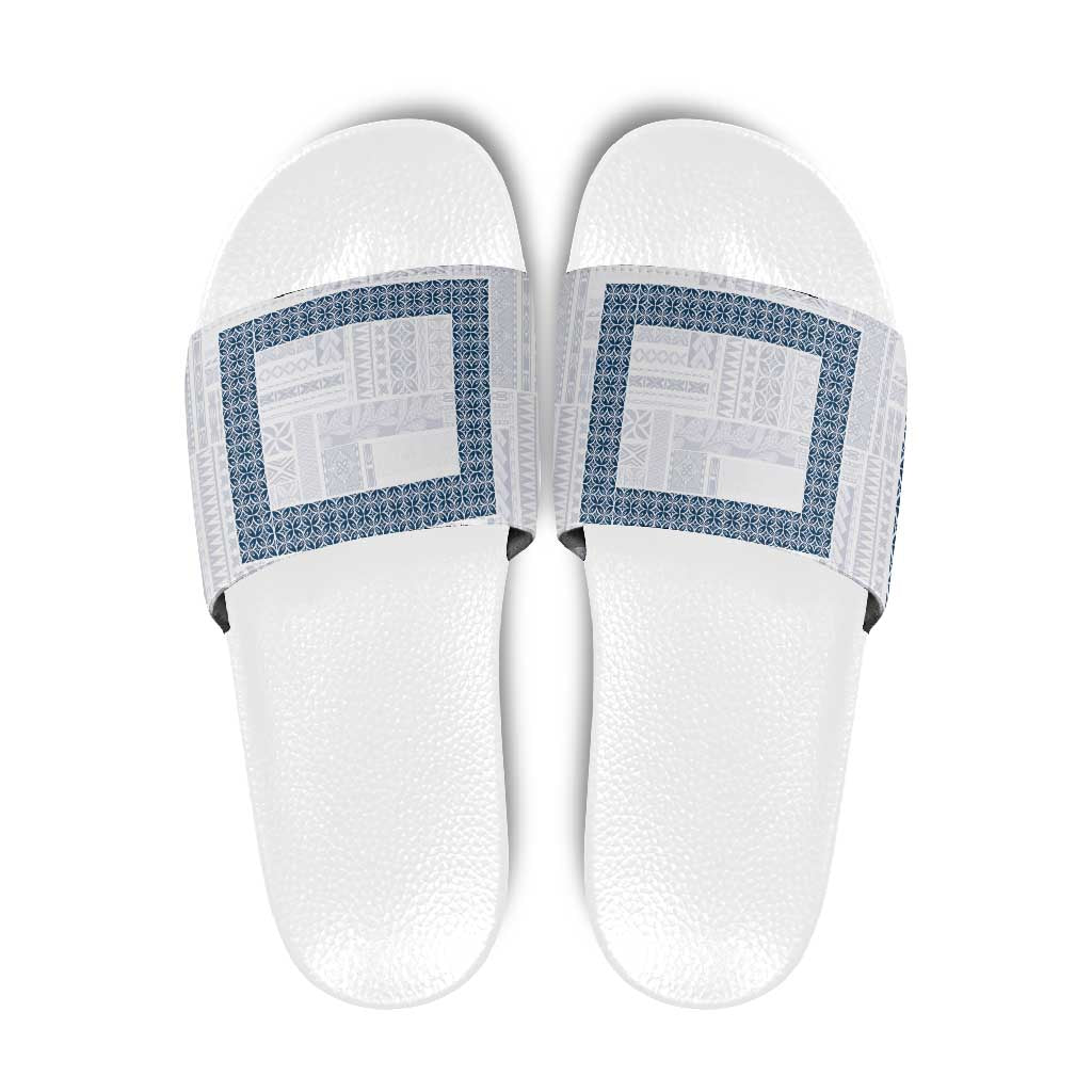 Samoa Siapo Blue Trimmed Slide Sandals Samoa White Sunday - Polynesian Pride