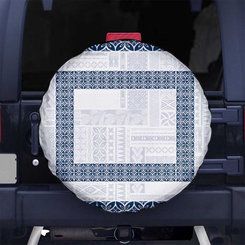 Samoa Siapo Blue Trimmed Spare Tire Cover Samoa White Sunday - Polynesian Pride