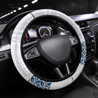 Samoa Siapo Blue Trimmed Steering Wheel Cover Samoa White Sunday LT01 Universal Fit Blue - Polynesian Pride
