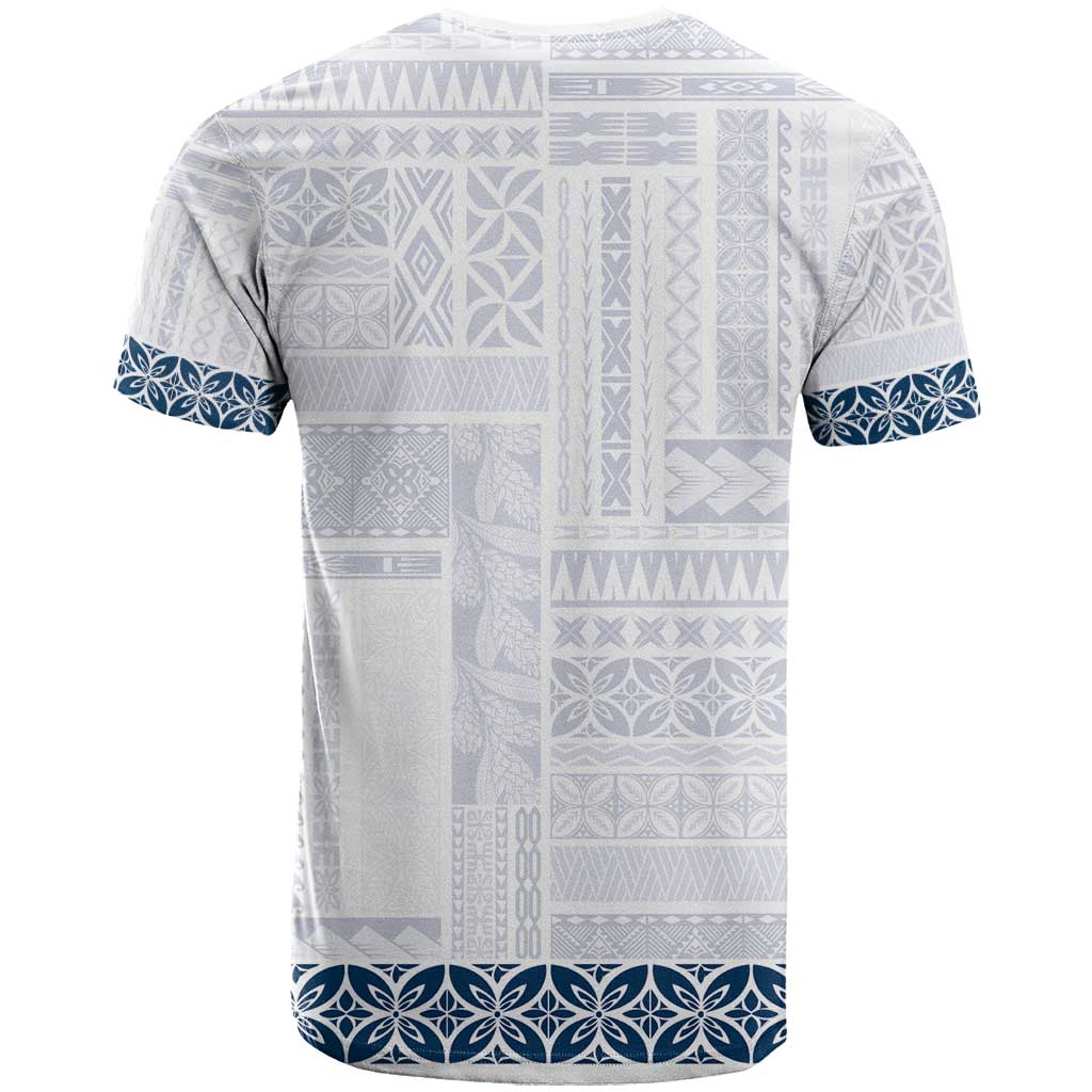 Samoa Siapo Blue Trimmed T Shirt Samoa White Sunday - Polynesian Pride