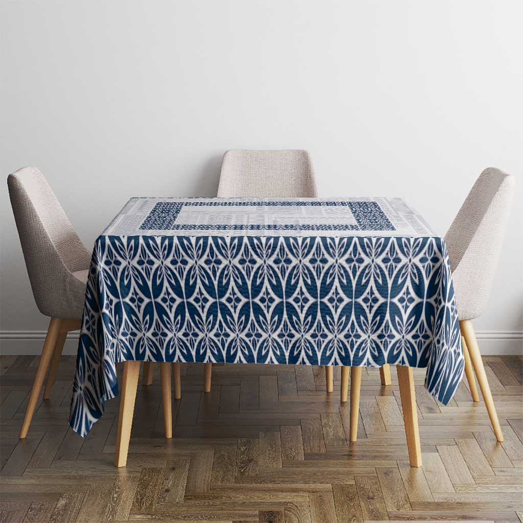 Samoa Siapo Blue Trimmed Tablecloth Samoa White Sunday - Polynesian Pride