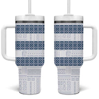 Samoa Siapo Blue Trimmed Tumbler With Handle Samoa White Sunday - Polynesian Pride