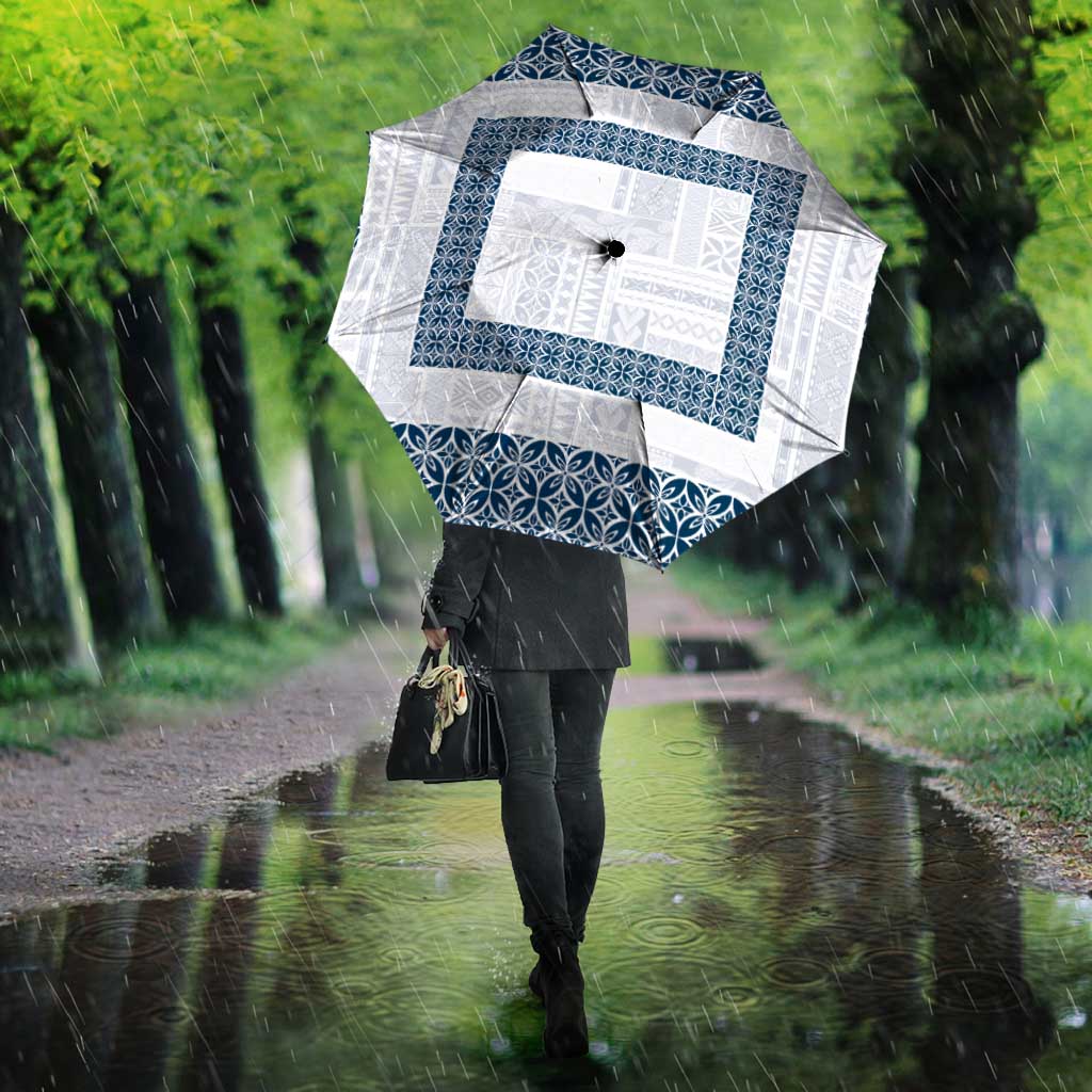Samoa Siapo Blue Trimmed Umbrella Samoa White Sunday - Polynesian Pride