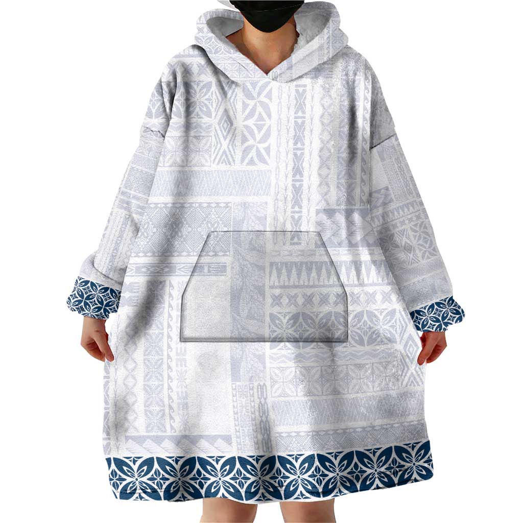 Samoa Siapo Blue Trimmed Wearable Blanket Hoodie Samoa White Sunday LT01 - Polynesian Pride