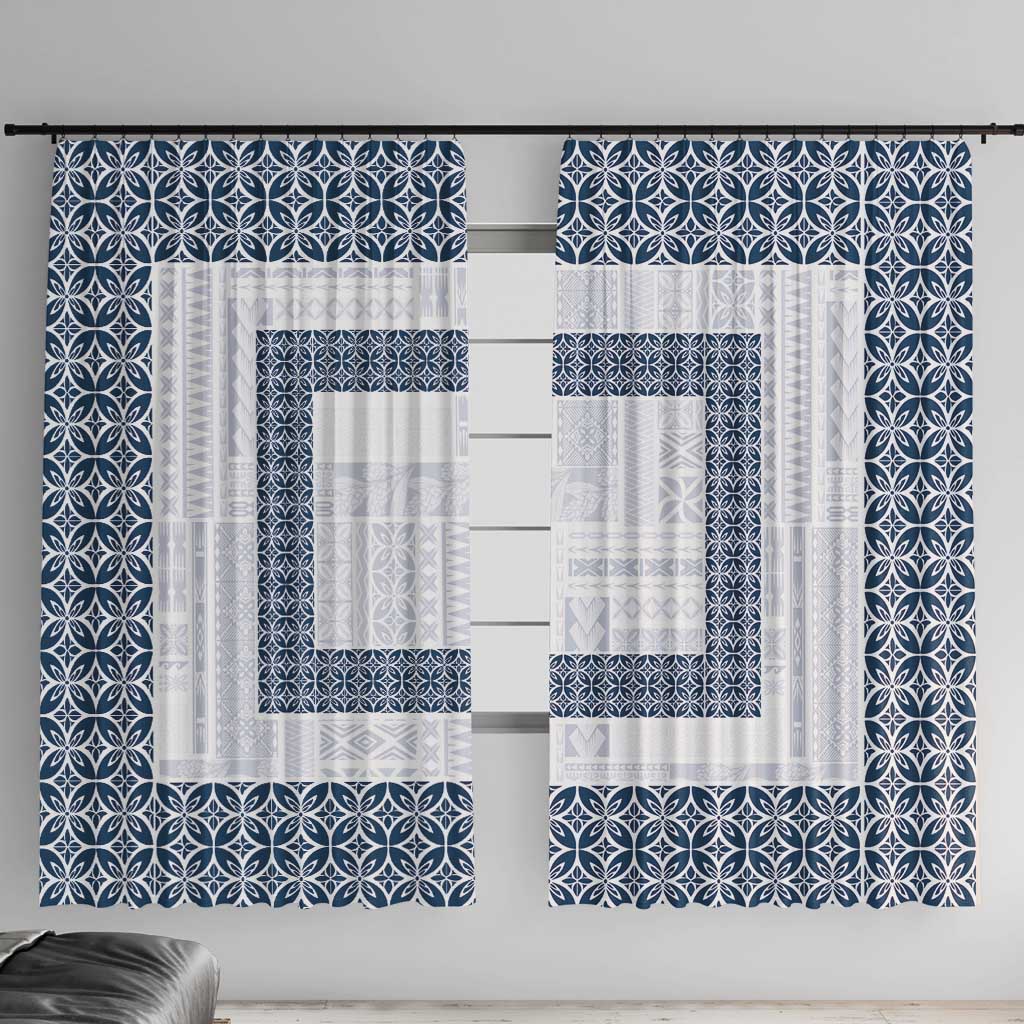 Samoa Siapo Blue Trimmed Window Curtain Samoa White Sunday - Polynesian Pride