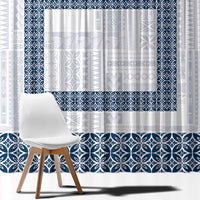 Samoa Siapo Blue Trimmed Window Curtain Samoa White Sunday - Polynesian Pride