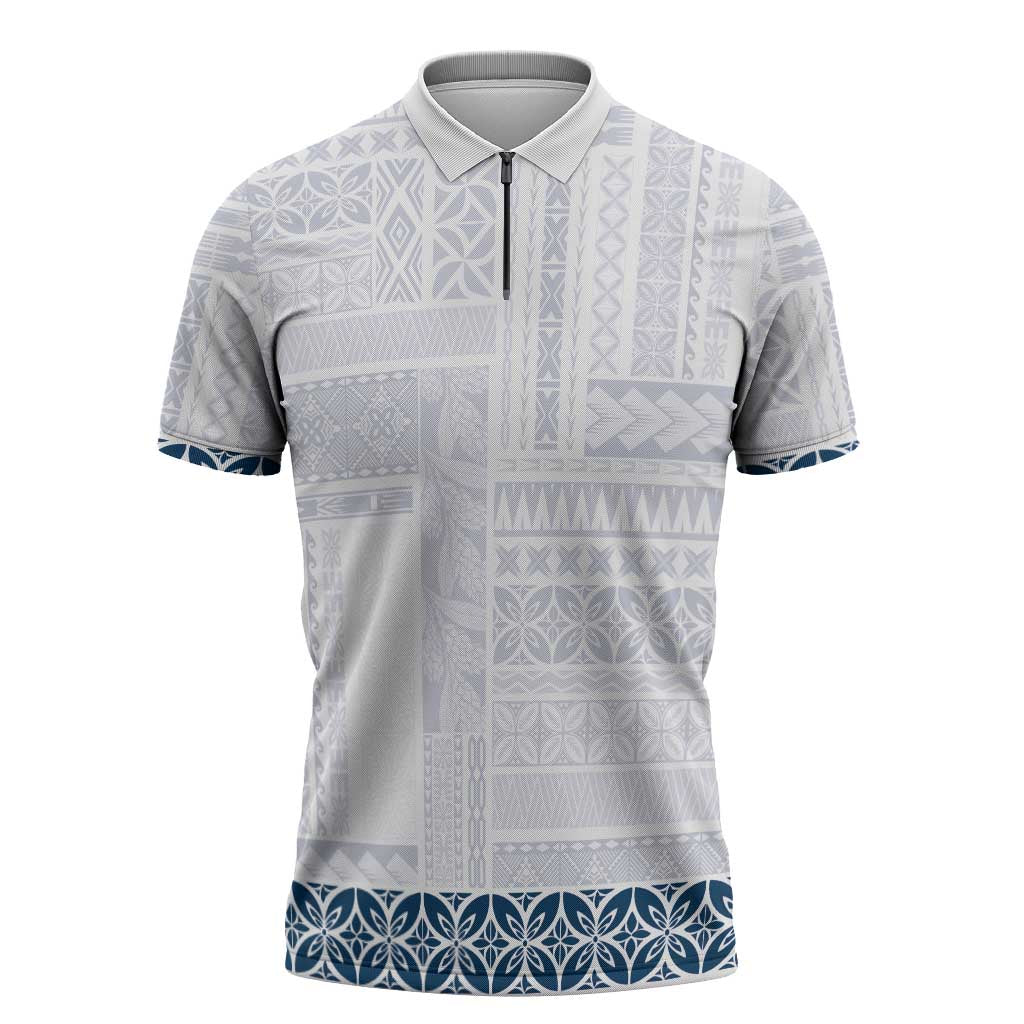 Samoa Siapo Blue Trimmed Zipper Polo Shirt Samoa White Sunday - Polynesian Pride