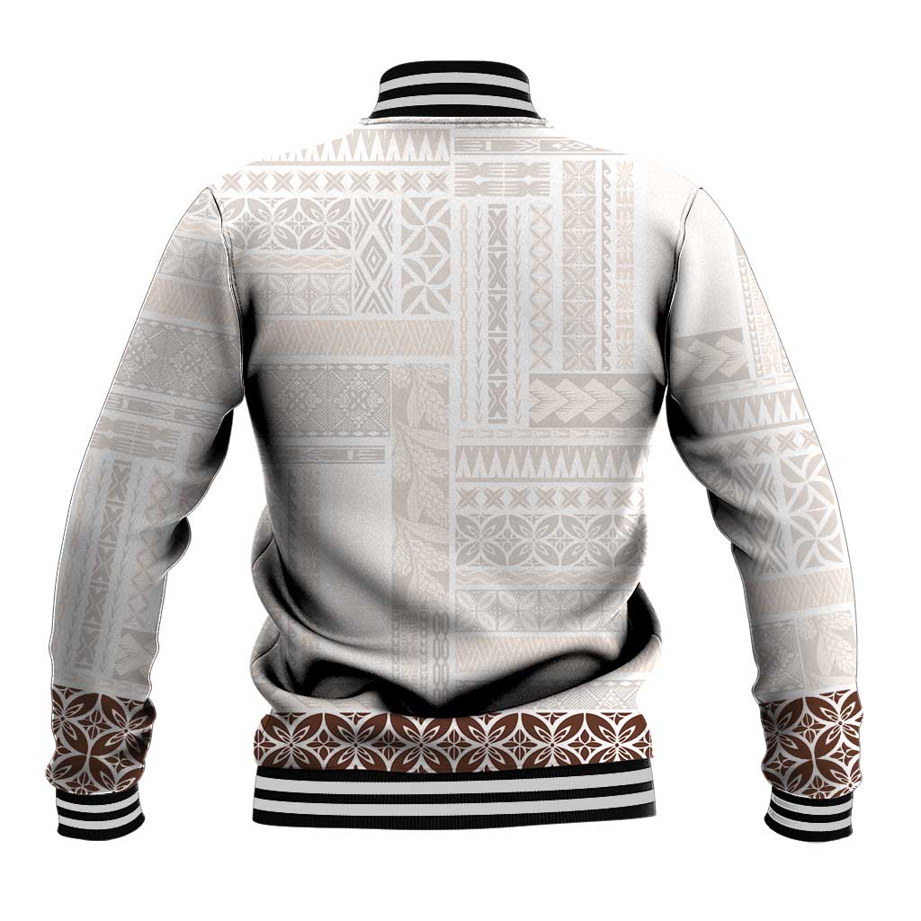 Samoa Siapo Brown Trimmed Baseball Jacket Samoa White Sunday LT01 - Polynesian Pride